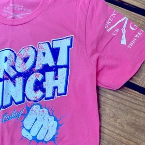 WOMENS SZ MEDIUM GRUNT STYLE GRAPHIC PINK T-SHIRT THROAT PUNCH NEW WITHOUT TAGS